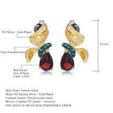 Natural Garnet Gemstone, Gold Plated, 925 Sterling Silver Handmade Stud Earrings