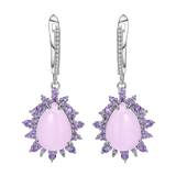 Natural Pink Calcedony Gemstone, 925 Sterling Silver Drop Earrings