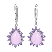 Natural Pink Calcedony Gemstone, 925 Sterling Silver Drop Earrings