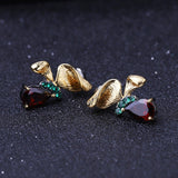 Natural Garnet Gemstone, Gold Plated, 925 Sterling Silver Handmade Stud Earrings