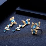 Natural Swiss Blue Topaz, Gold plated and 925 Sterling Silver Drop Earrings