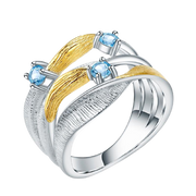 Natural Swiss Blue Topaz, Gold Plated, 925 Sterling Silver Handmade Ring