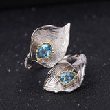 Natural Swiss Blue Topaz Gemstone, Gold Plated, 925 Sterling Silver Handmade Adjustable Ring