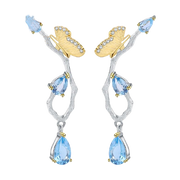 Natural Swiss Blue Topaz,  Gold Plated, 925 Sterling Silver Handmade Earrings