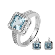 Natural Sky Blue Topaz Gemstone, 925 Sterling Silver Ring and Earrings Set