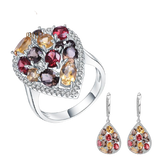 Natural Gemstones, 925 Sterling Silver Ring and Earrings Set