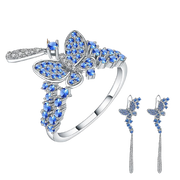 London Blue Gemstone, 925 Sterling Silver Ring and Earrings Set