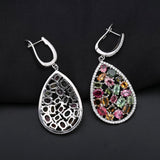 Natural Tourmaline,  925 Sterling Silver Drop Earrings