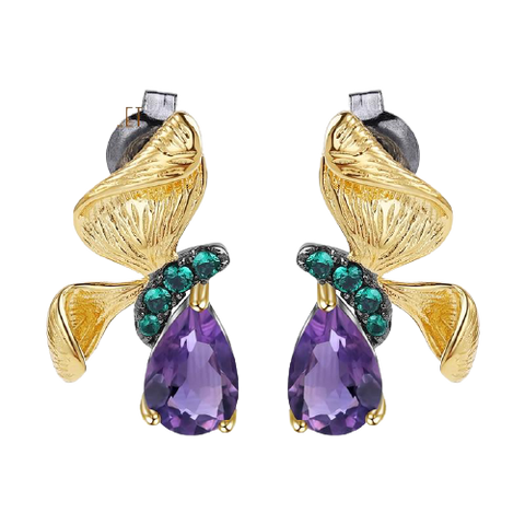 Natural Amethyst, Gold Plated, 925 Sterling Silver Handmade Earrings