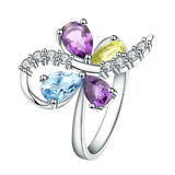 Sky Blue Topaz Amethyst Peridot,  925 Sterling Silver Ring