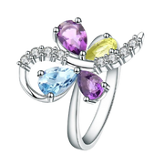 Sky Blue Topaz Amethyst Peridot,  925 Sterling Silver Ring