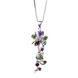 Natural Multicolor Gemstones, 925 Sterling Silver Pendant Necklace