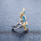 Natural Swiss Blue Topaz, Gold Plated, 925 Sterling Silver Handmade Adjustable Ring