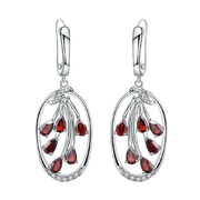 Natural Red Garnet Gemstone, 925 Sterling Silver Drop Earrings