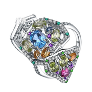 Multicolor Natural Gemstones , 925 Sterling Silver Ring