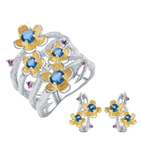 Natural London Blue Topaz, Gold Plated, 925 Sterling Silver Ring and Earrings Set