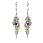 Natural Amethyst Peridot Gemstone, 925 Sterling Sliver Earrings