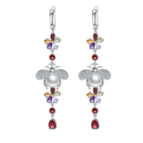 Natural Flower Multicolor Gemstones, 925 Sterling Silver Earrings