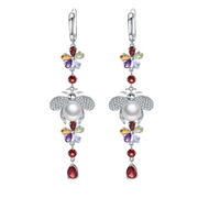 Natural Flower Multicolor Gemstones, 925 Sterling Silver Earrings