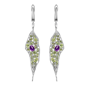 Natural Amethyst / Peridot Gemstones, 925 Sterling Sliver Drop Earrings