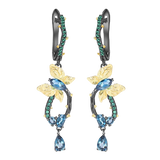 Natural London Blue Topaz Gemstone, Gold Plated, 925 Sterling Silver Handmade Earrings