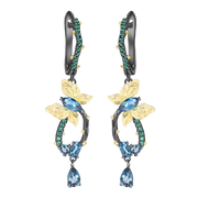 Natural London Blue Topaz Gemstone, Gold Plated, 925 Sterling Silver Handmade Earrings