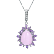 Natural Pink Calcedony Gemstone, 925 Sterling Silver Necklace