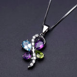 Amethyst Topaz Peridot, 925 Sterling Silver Pendant Necklace