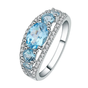 Natural Swiss Blue Topaz Gemstone, 925 Sterling Silver Ring