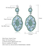 Natural Sky Blue Topaz, Nano Emerald-Green Gemstone,925 Sterling Sliver Earrings