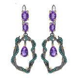Natural Purple Amethyst, Gold Plated, 925 Sterling Silver Handmade Drop Earrings