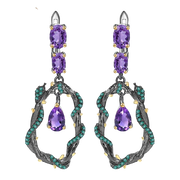 Natural Purple Amethyst, Gold Plated, 925 Sterling Silver Handmade Drop Earrings