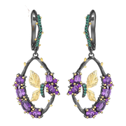 Natural Amethyst, Gold Plated, 925 Sterling Silver Handmade Drop Earrings