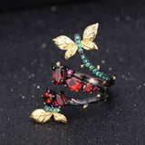 Natural Garnet Gemstone, Gold Plated, 925 Sterling Silver  Ring