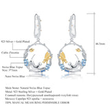 Natural Swiss Blue Topaz, Gold Plated, 925 Sterling Silver, Handmade Drop Earrings