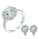 Natural Green Amethyst, 925 Sterling Silver Ring and Earrings Set