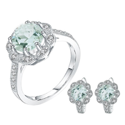 Natural Green Amethyst, 925 Sterling Silver Ring and Earrings Set