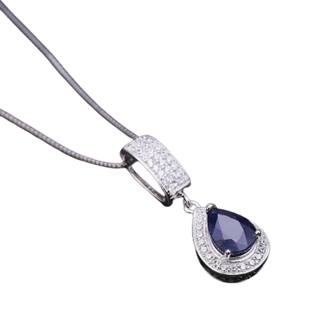 Blue Sapphire, 925 Sterling Silver Pendant Necklace