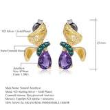 Natural Amethyst, Gold Plated, 925 Sterling Silver Handmade Earrings