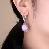 Natural Pink Calcedony Gemstone, 925 Sterling Silver Drop Earrings