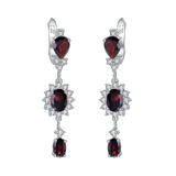 Natural Red Garnet Gemstone, 925 Sterling Silver Drop Earrings