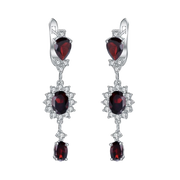 Natural Red Garnet Gemstone, 925 Sterling Silver Drop Earrings