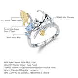 Natural Swiss Blue Topaz, 925 Sterling Silver Handmade Adjustable Ring