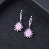 Natural Pink Calcedony Gemstone, 925 Sterling Silver Drop Earrings