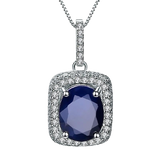 Natural Blue Sapphire Gemstone,  925 Sterling Silver Pendant Necklace