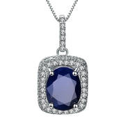 Natural Blue Sapphire Gemstone,  925 Sterling Silver Pendant Necklace