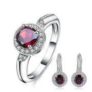 Natural Red Garnet Gemstone, 925 Sterling Silver Ring and Earrings Set