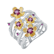 Natural Rhodolite/Garnet Gemstones, Gold Plated, 925 Sterling Silver Handmade Ring