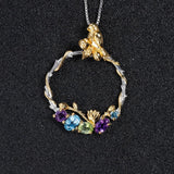 Natural Colorful Gemstones, Gold Plated, 925 Sterling Silver Handmade Necklace