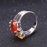 Natural Red Agate, Citrine Gemstones, 925 Sterling Silver Ring and Earrings Set